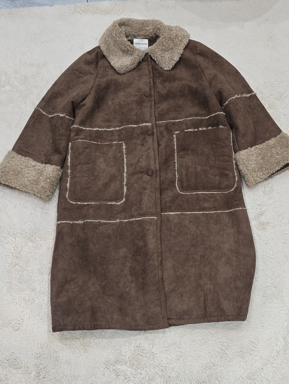 Moon River Brown Shearling-Trim Suede Trench Coat